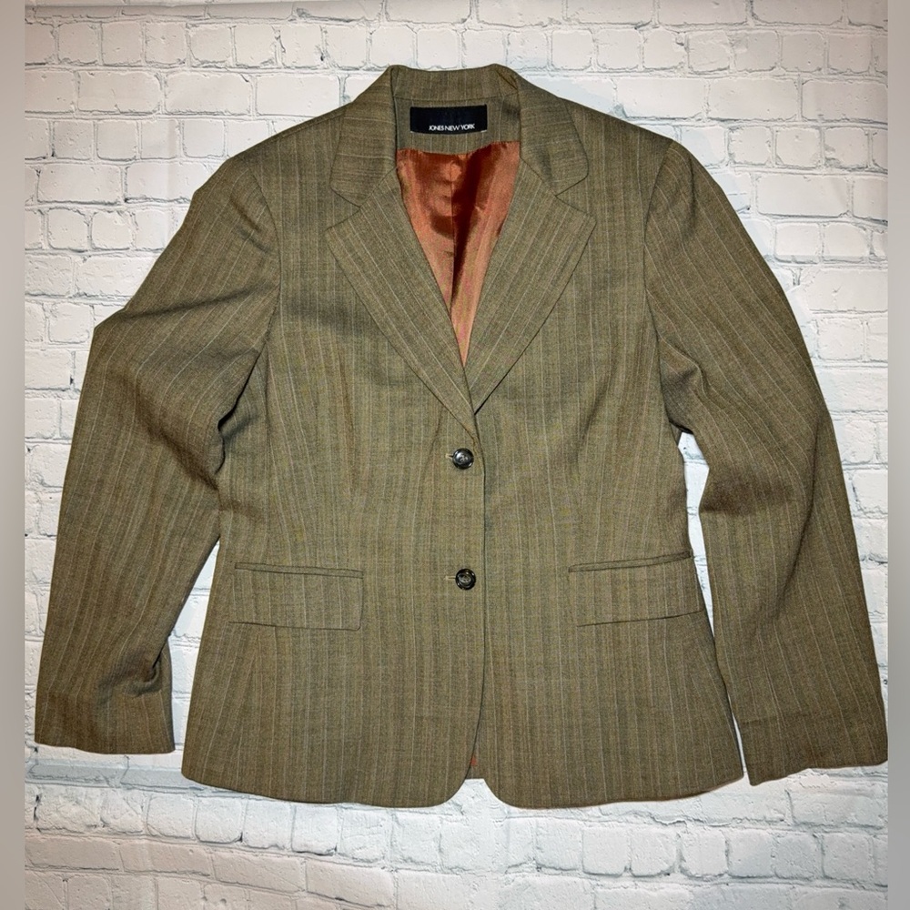 Jones New York Olive Brown Striped Blazer